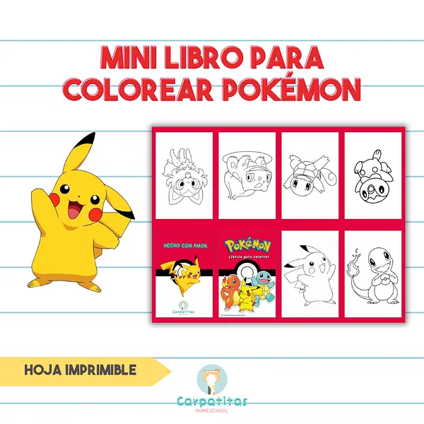 Mini Librito Para Colorear de Pokémon - Hoja Imprimible Para Armar