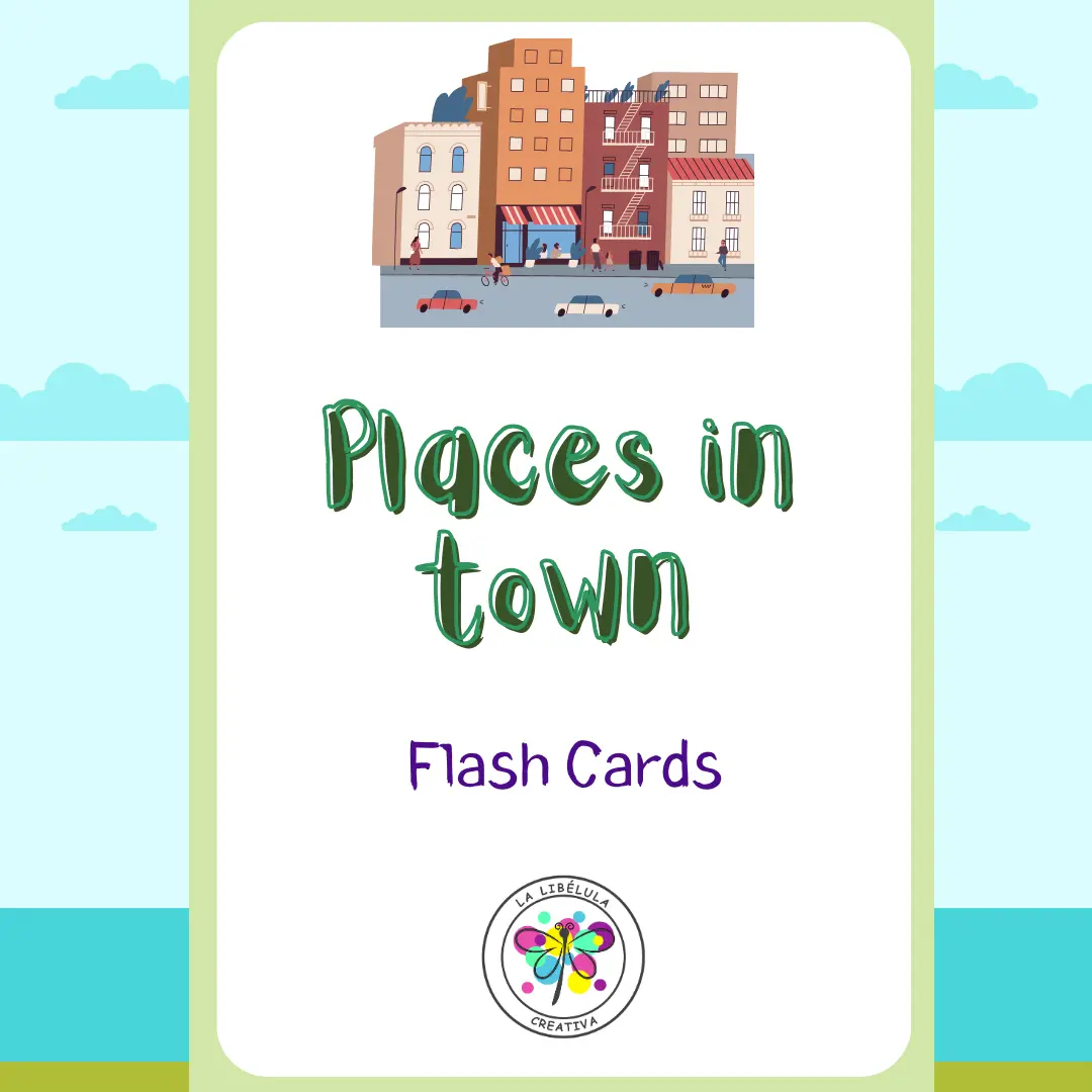 Flash Cards Places in Town City Buildings Community NO PREP Color Vocabulary