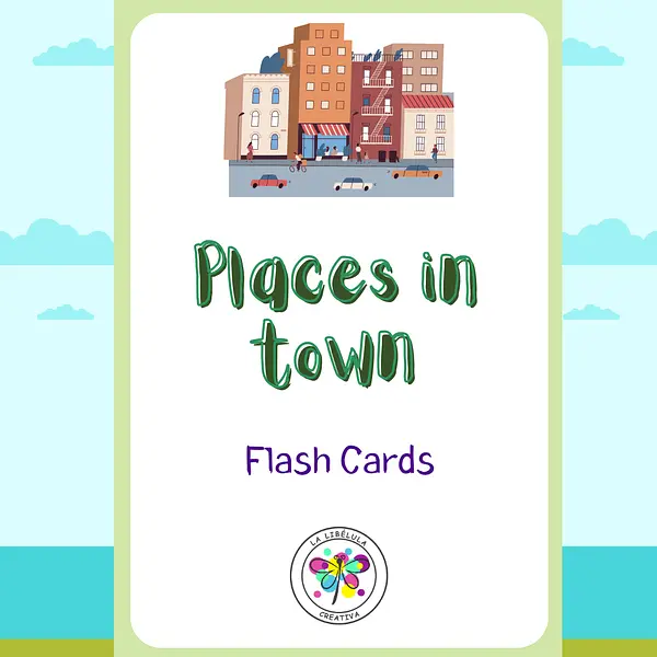 Flash Cards Places in Town City Buildings Community NO PREP Color Vocabulary