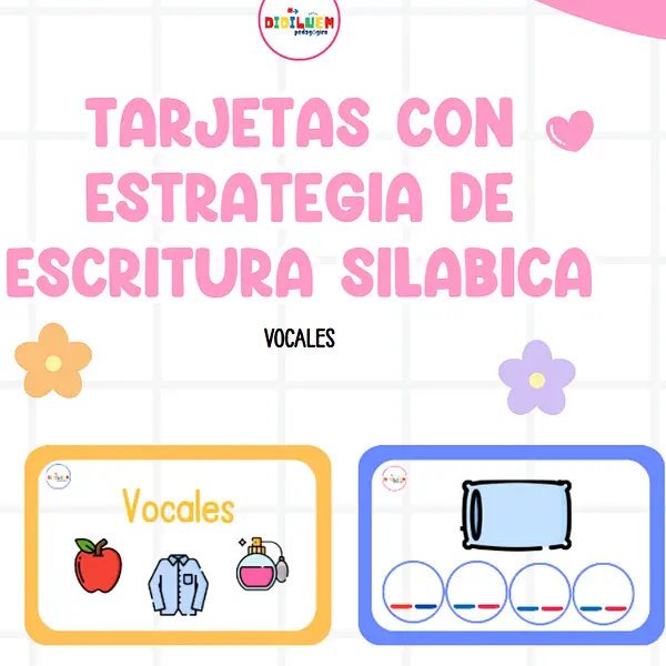 Tarjetas con estrategia de escritura silábica VOCALES