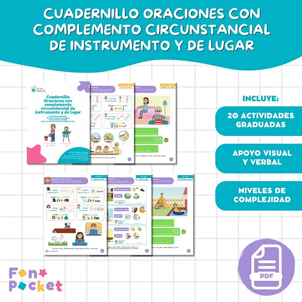 Cuadernillo imprimible para Oraciones con complemento circunstancial de instrumento y de lugar