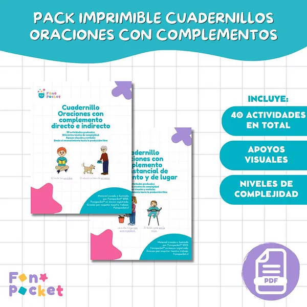 Pack Cuadernillos imprimibles para trabajar Oraciones con complementos