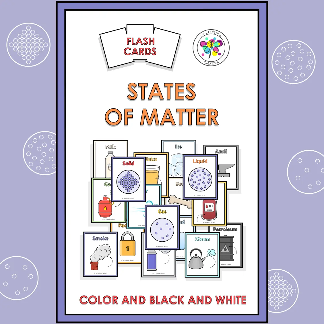 State of Matter Flash Cards Science Cut Color Solid Liquid Gas BW