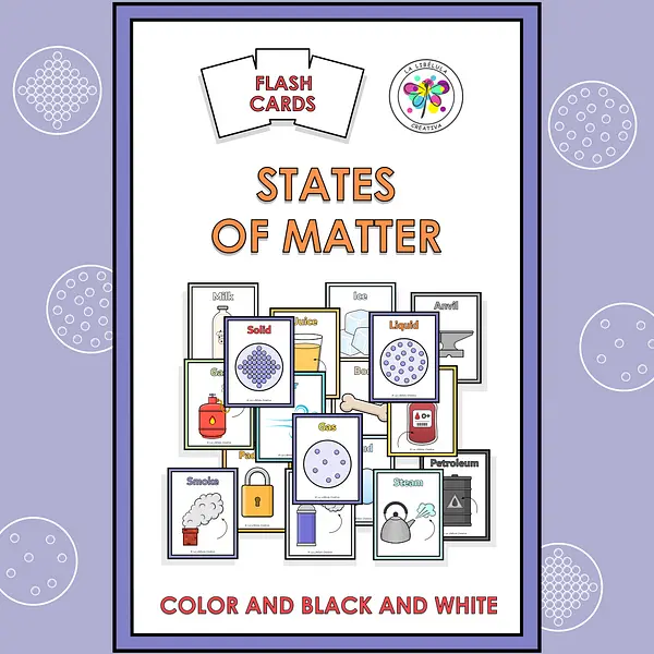State of Matter Flash Cards Science Cut Color Solid Liquid Gas BW