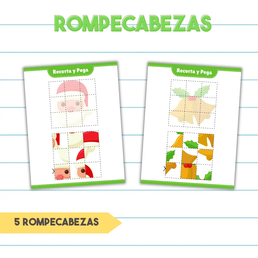 Juego Rompecabezas Recorta y Pega de Navidad - PDF Imprimible