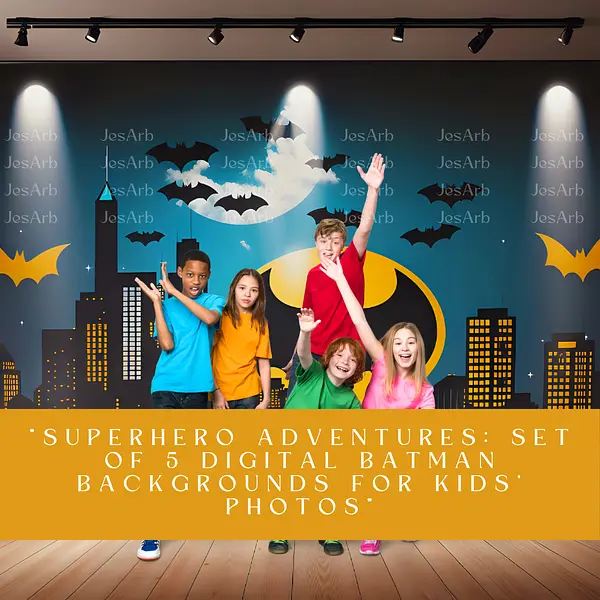 Superhero Adventures: Set of 5 Digital Batman Backgrounds for Kids' Photos"