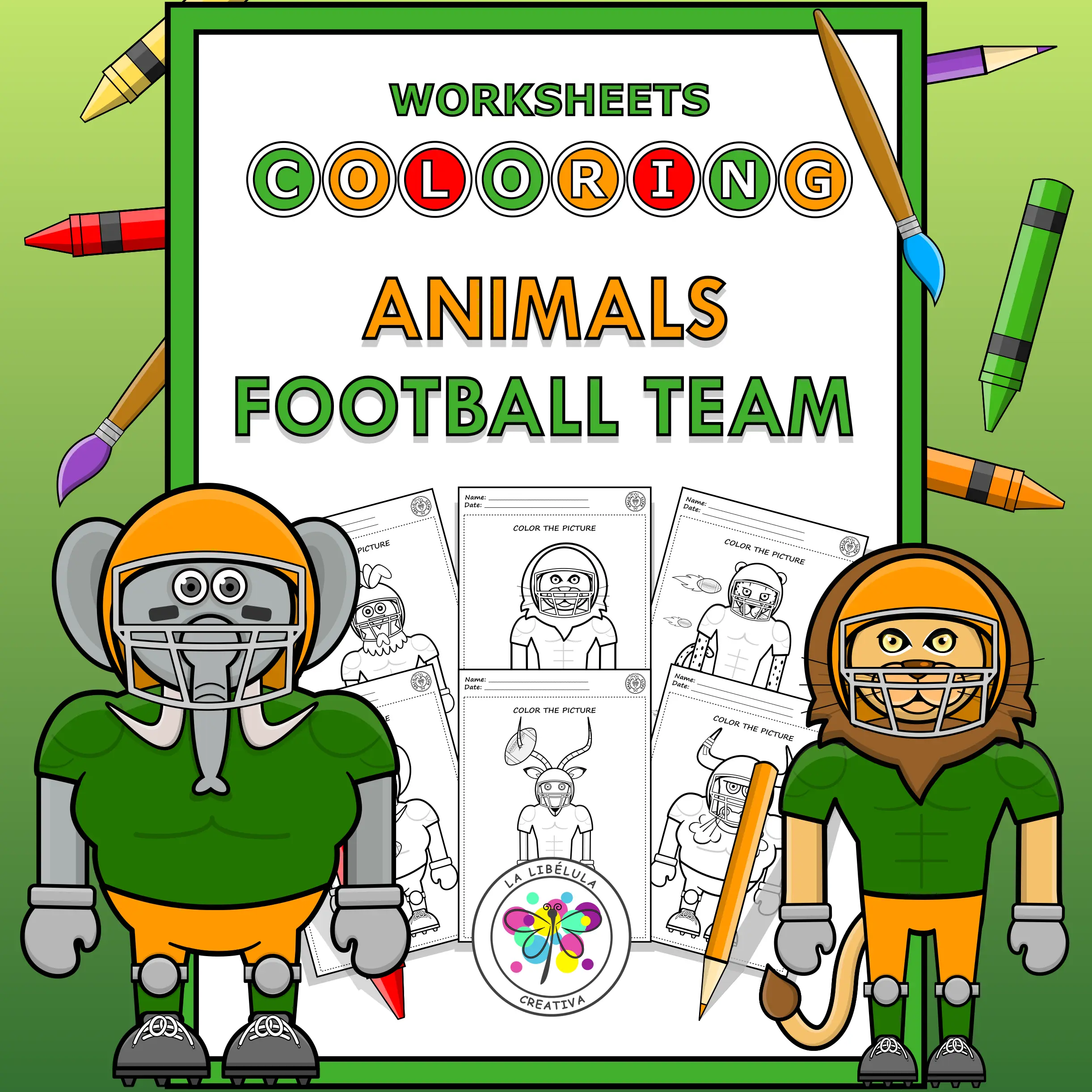 Worksheets Coloring Animals Football Team Sports Funny