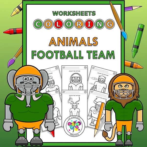 Worksheets Coloring Animals Football Team Sports Funny