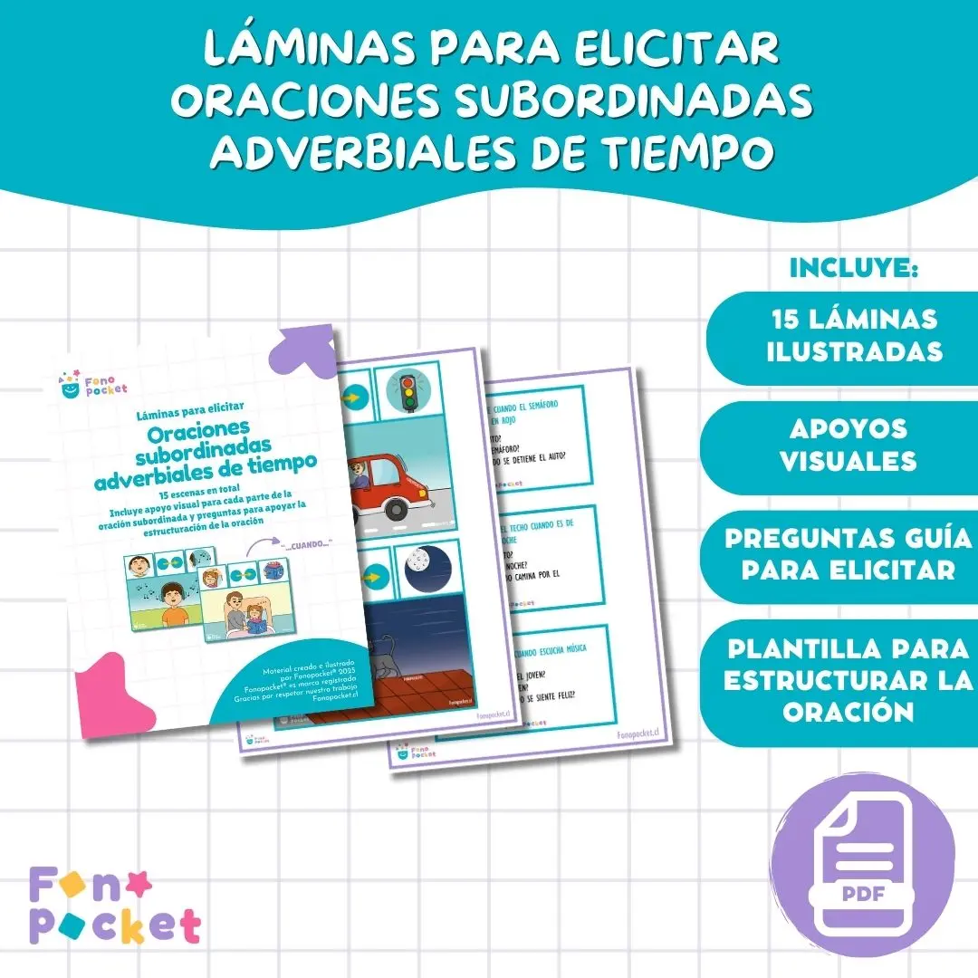 Láminas imprimibles para elicitar oraciones subordinadas adverbiales de tiempo