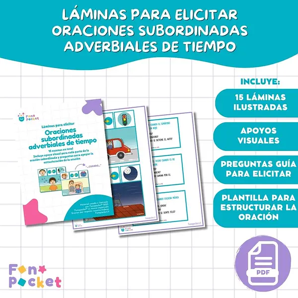 Láminas imprimibles para elicitar oraciones subordinadas adverbiales de tiempo