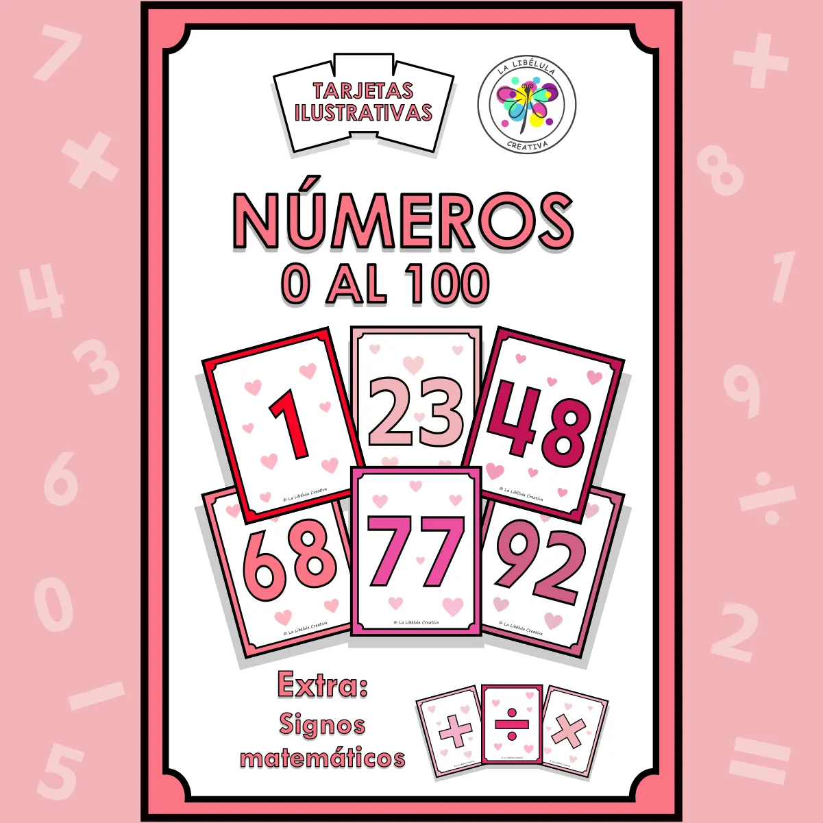 Spanish Flash Cards Numbers 1 to 100 Valentine´s day Tarjetas Numeros Valentín