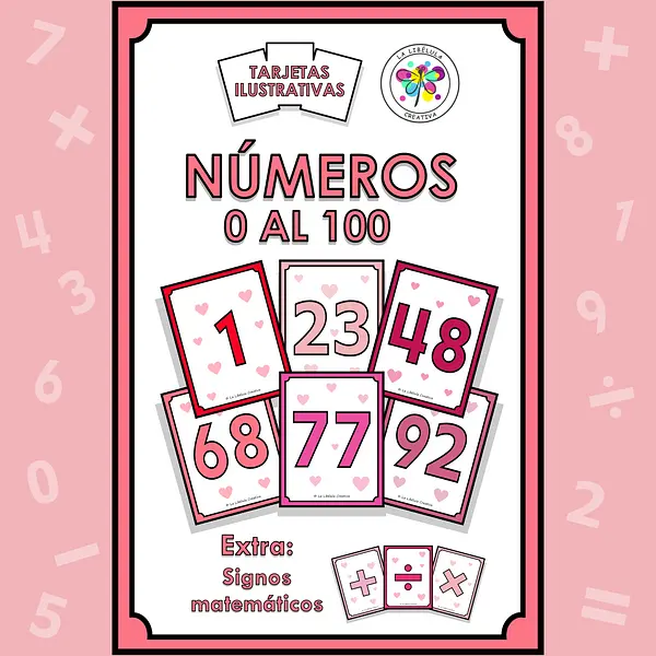 Spanish Flash Cards Numbers 1 to 100 Valentine´s day Tarjetas Numeros Valentín