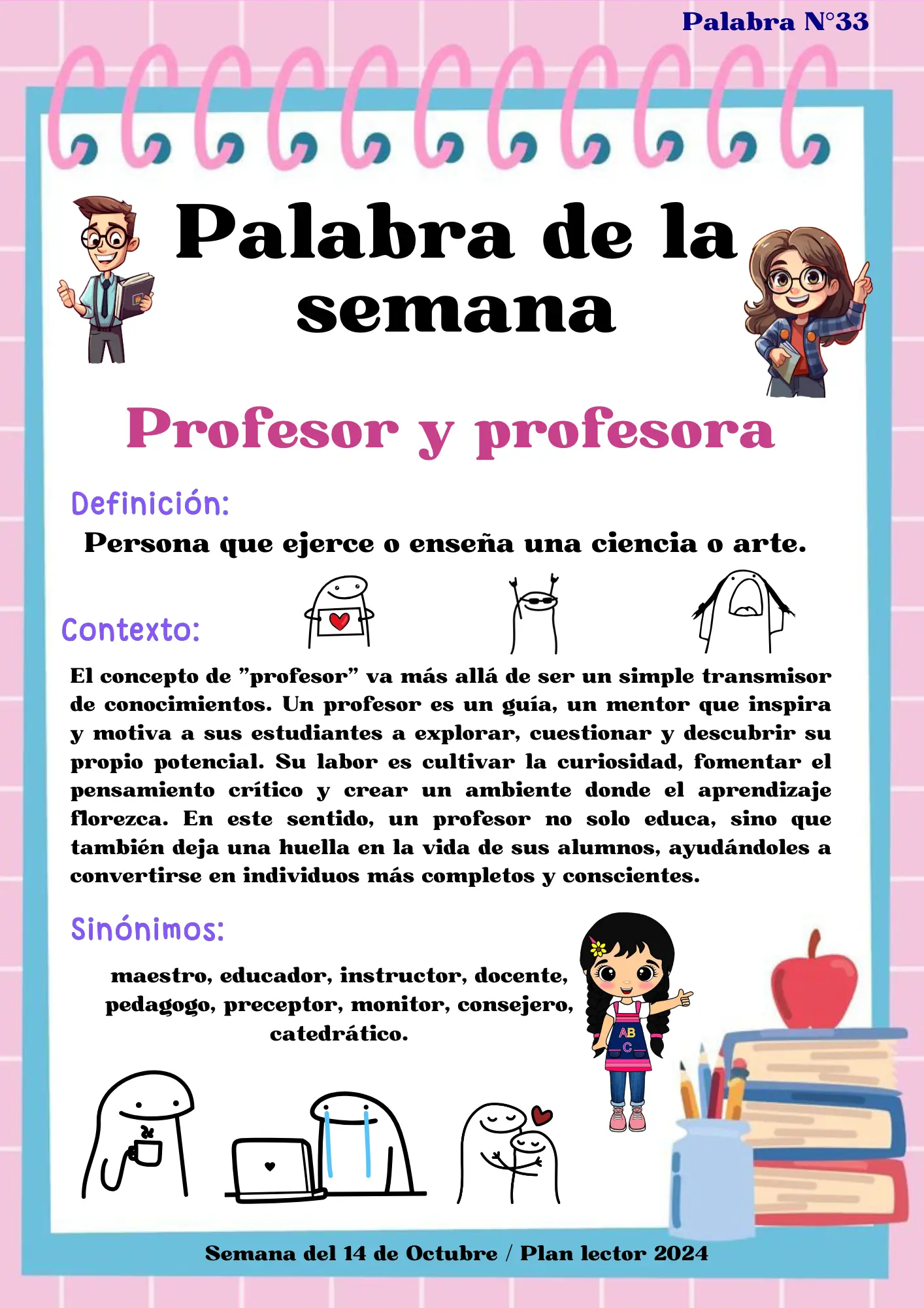 Afiche día del profesor/ proyecto palabra de la semana 2024