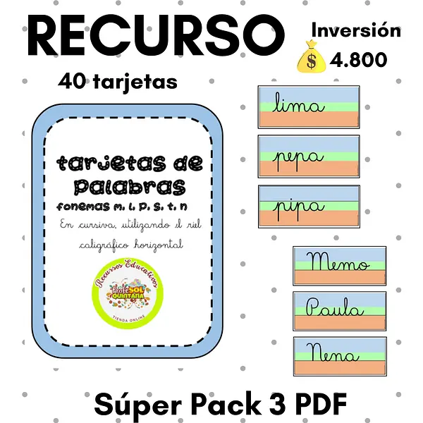 PACK TARJETAS RIEL CURSIVA