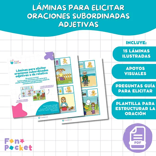 Láminas imprimibles para elicitar oraciones subordinadas adjetivas o de relativo