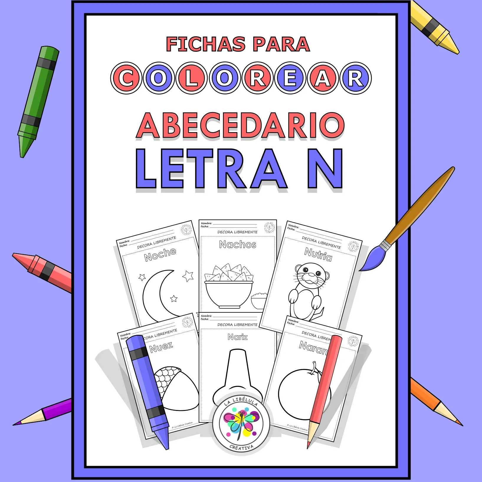 Spanish Worksheets Coloring Letter N Objects Colorear Letra N Objetos NO PREP