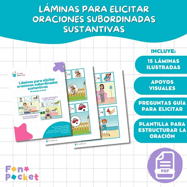 Láminas imprimibles para elicitar oraciones subordinadas sustantivas