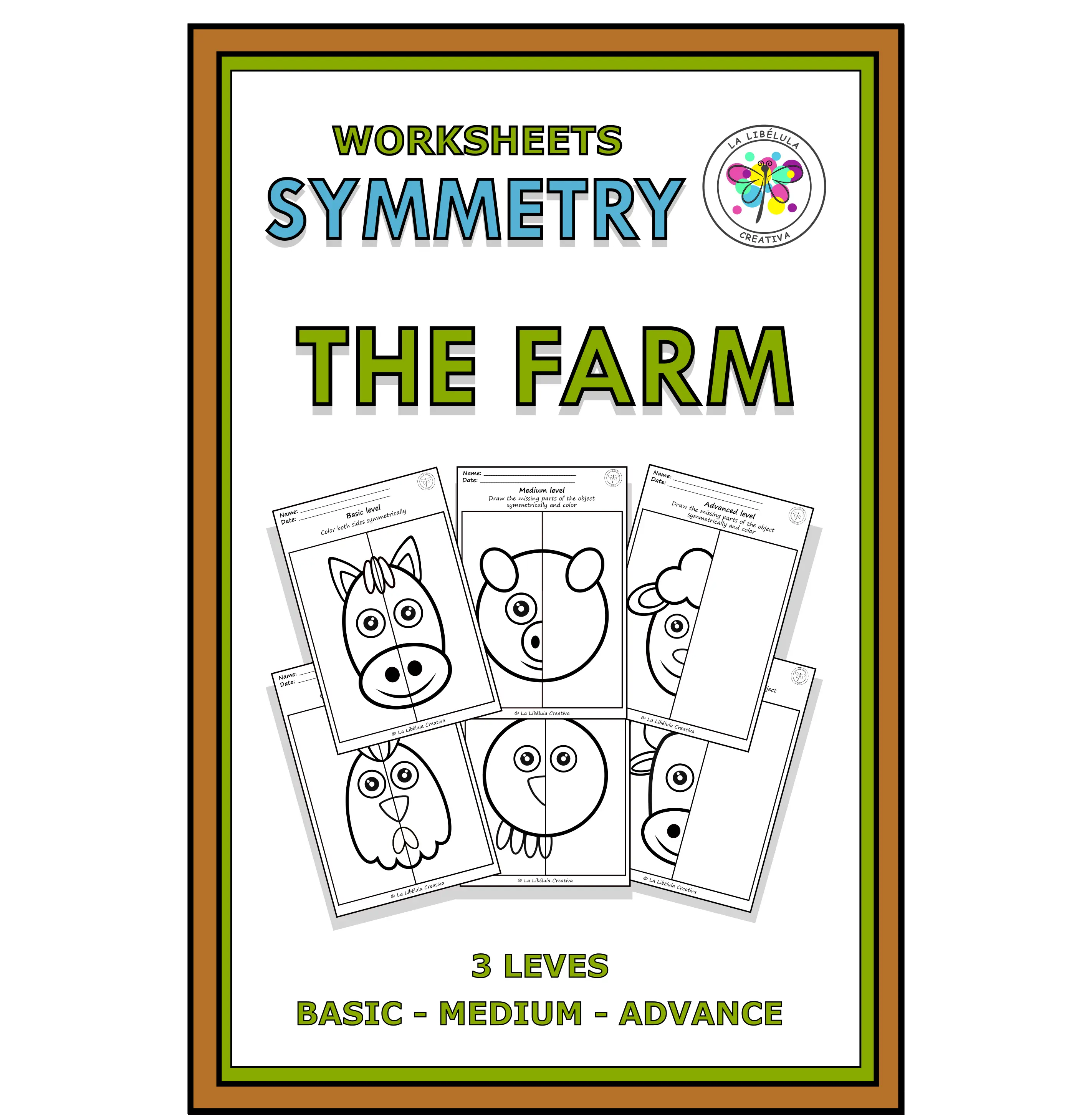 Worksheets Activities Symmetry Farm Animals BW Color No Prep Tracing