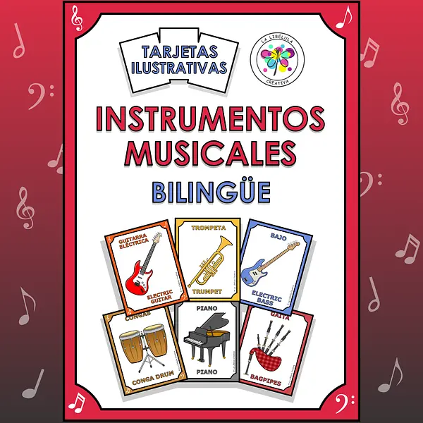 Flash Cards Musical Instrument Bilingual Tarjetas Instrumentos Música Español Inglés