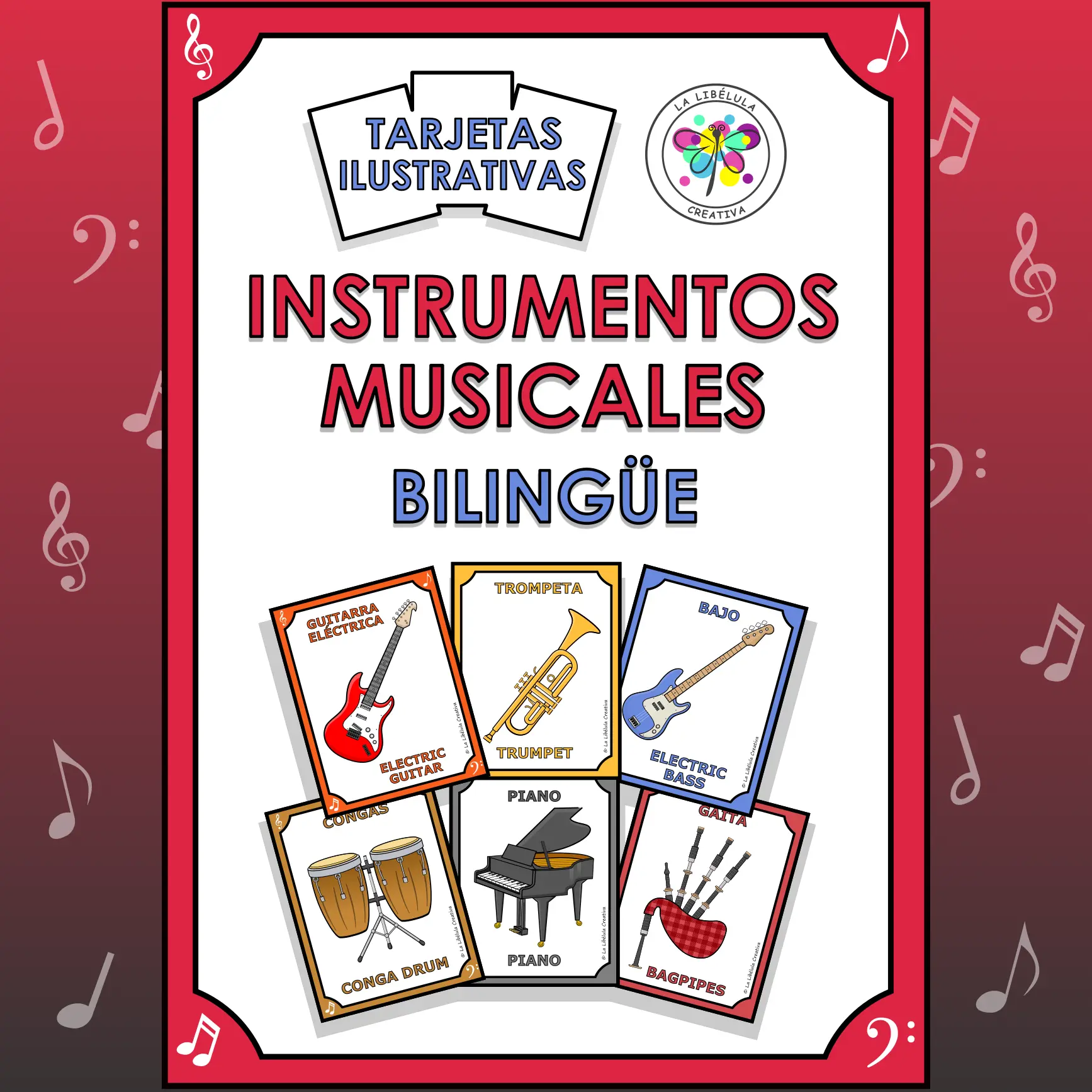 Flash Cards Musical Instrument Bilingual Tarjetas Instrumentos Música Español Inglés