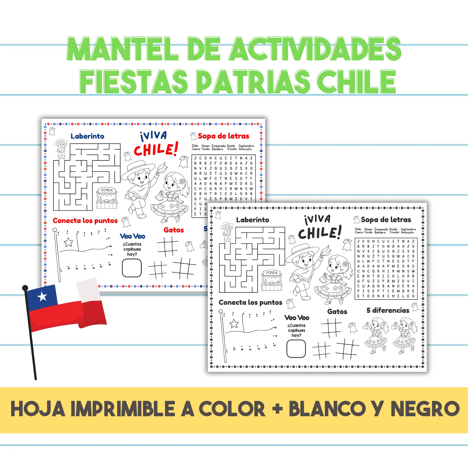 Mantel de Actividades Fiestas Patrias Chile GRATIS Imprimible