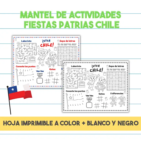 Mantel de Actividades Fiestas Patrias Chile GRATIS Imprimible