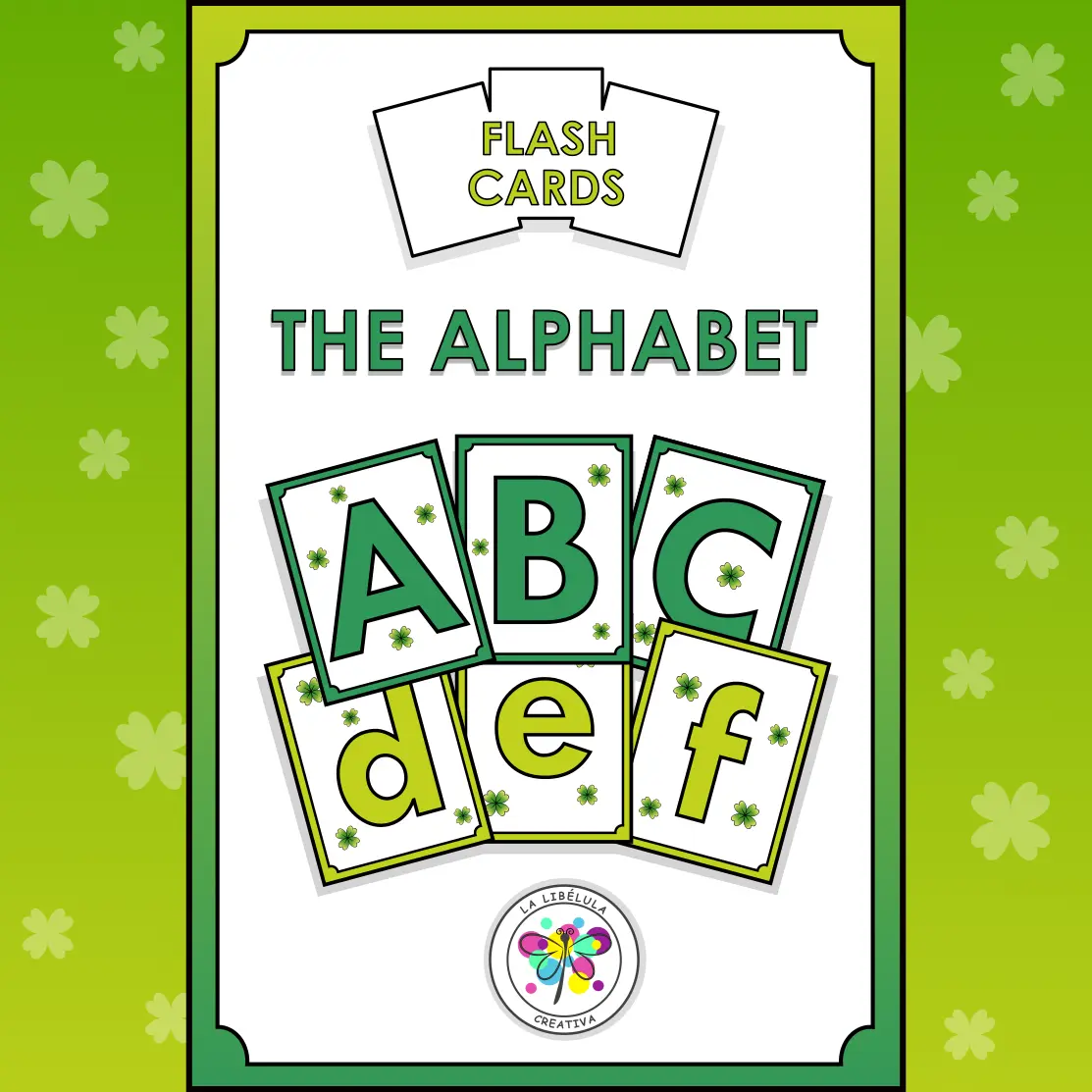Flash Cards Alphabet ABC St Patrick's Day Lucky Letters Color BW March No Prep