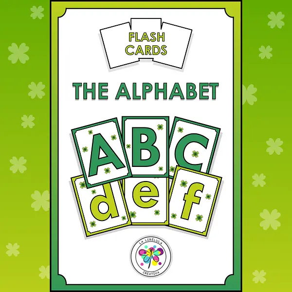 Flash Cards Alphabet ABC St Patrick's Day Lucky Letters Color BW March No Prep