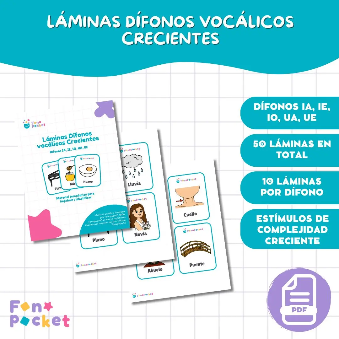 Láminas imprimibles dífonos vocálicos crecientes
