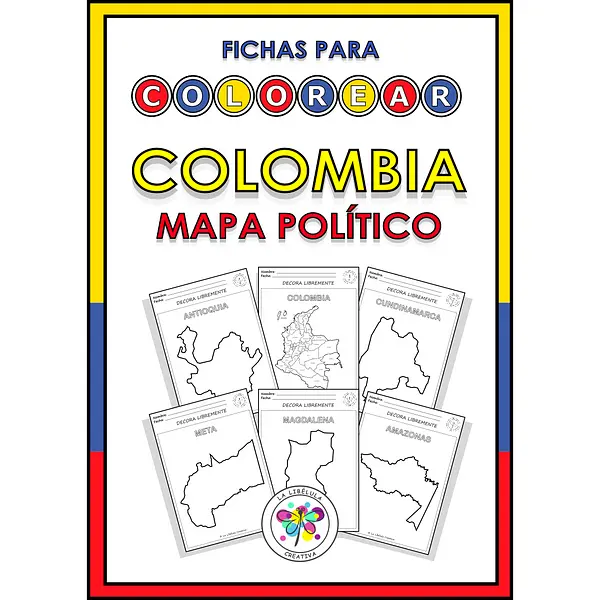 Spanish Coloring Political Map Country Mapa Político Colorear País Colombia