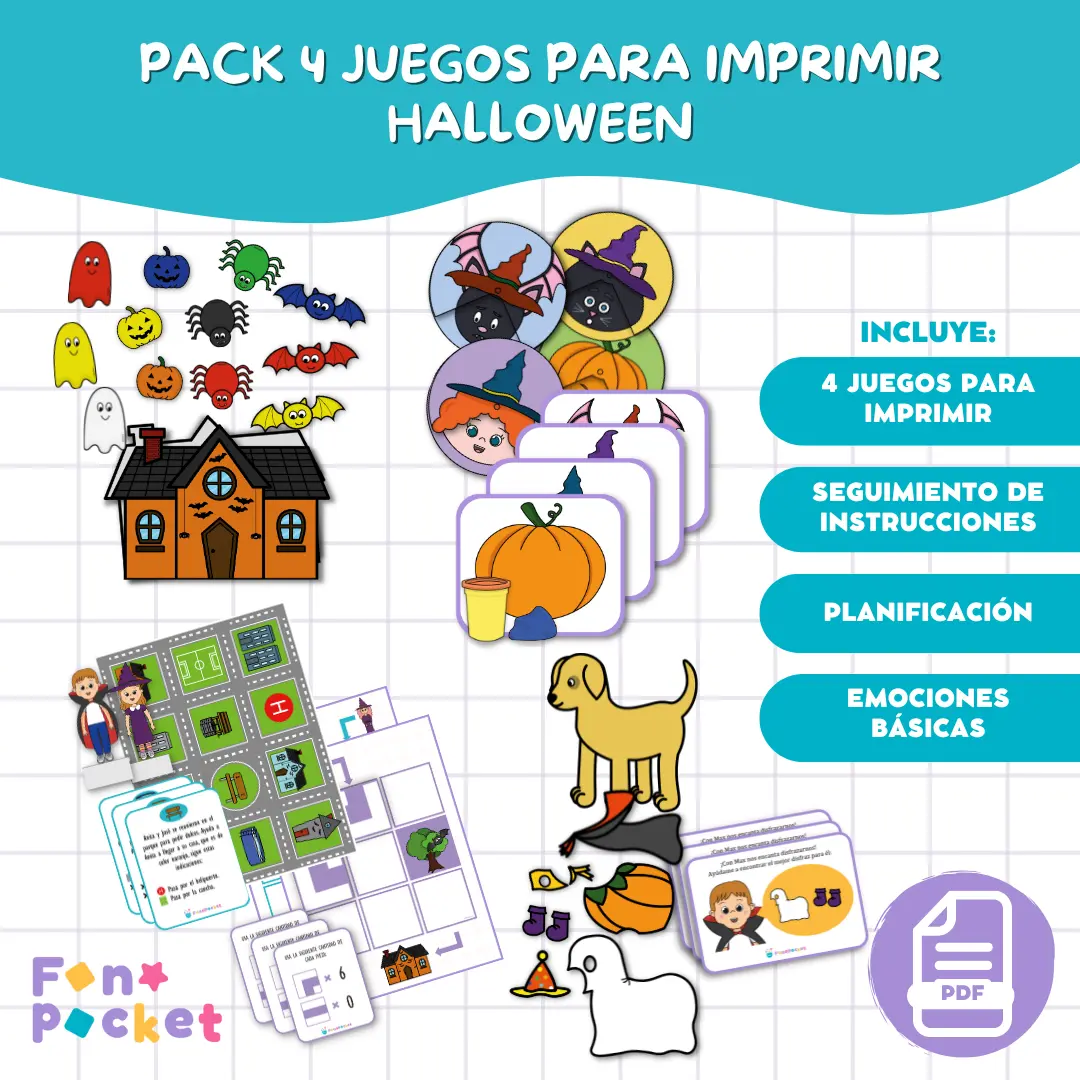 Pack 4 juegos imprimibles Versión Halloween