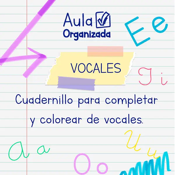 Cuadernillo de caligrafía de las vocales para completar y colorear