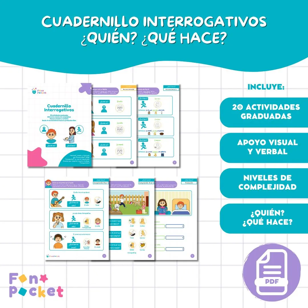 Cuadernillo imprimible para trabajar interrogativos ¿quién? y ¿qué hace?