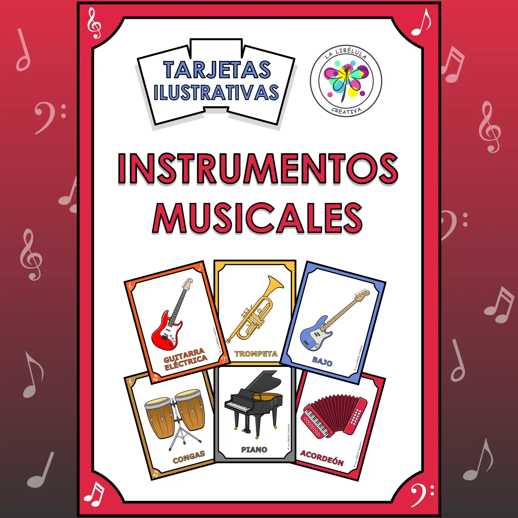 Spanish Flash Cards Musical Instrument Tarjetas Instrumentos Musicales NO PREP