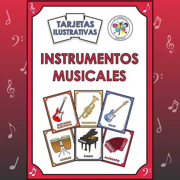 Spanish Flash Cards Musical Instrument Tarjetas Instrumentos Musicales NO PREP