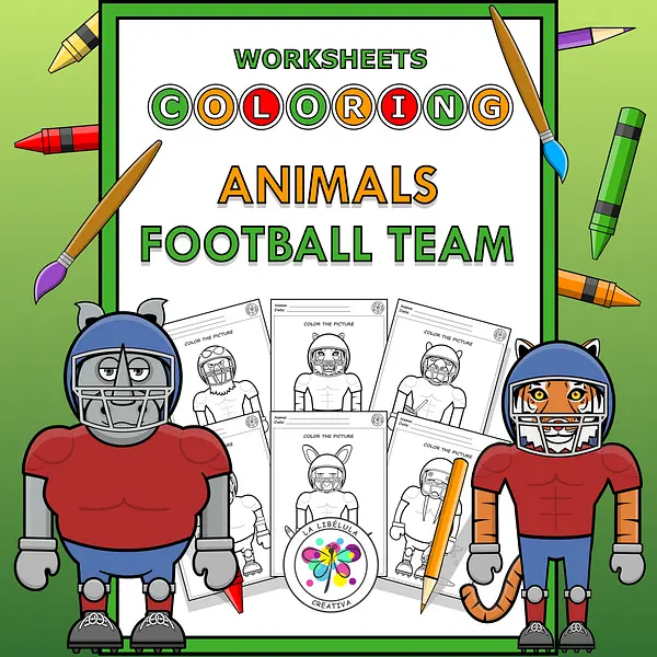 Worksheets Coloring Animals Football Team Sports Funny Decorate