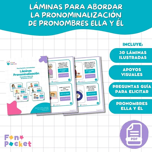 Láminas imprimibles para trabajar la pronominalización de pronombres Ella y Él