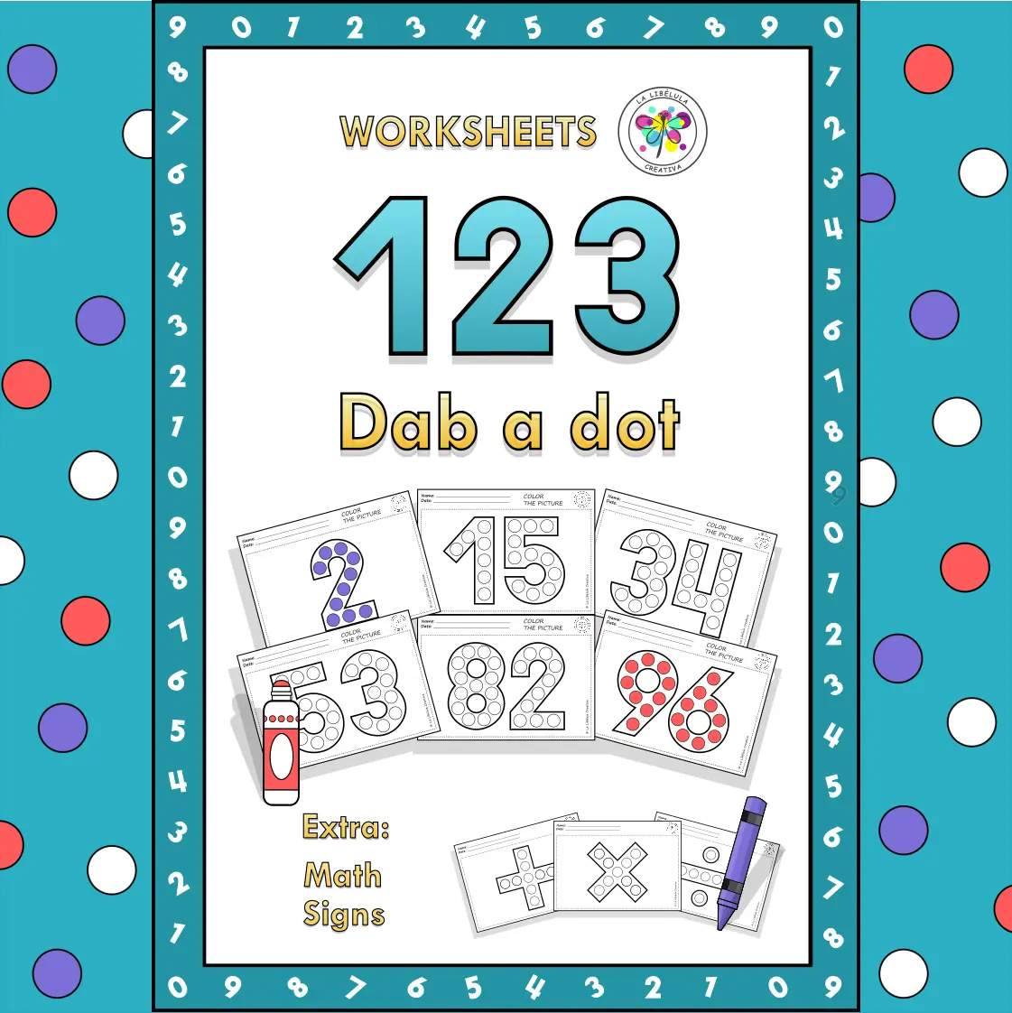 Coloring Circles Dab a Dot Numbers 0 to 100 Math Signs BW