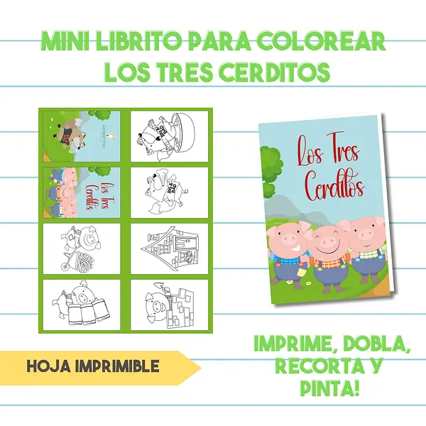 Mini Librito Para Colorear Los Tres Cerditos| PDF Imprimible