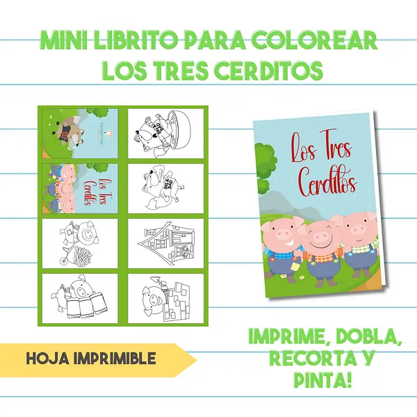 Mini Librito Para Colorear Los Tres Cerditos| PDF Imprimible