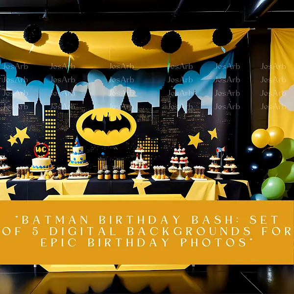 Batman Birthday Bash: Set of 5 Digital Backgrounds for Epic Birthday Photos