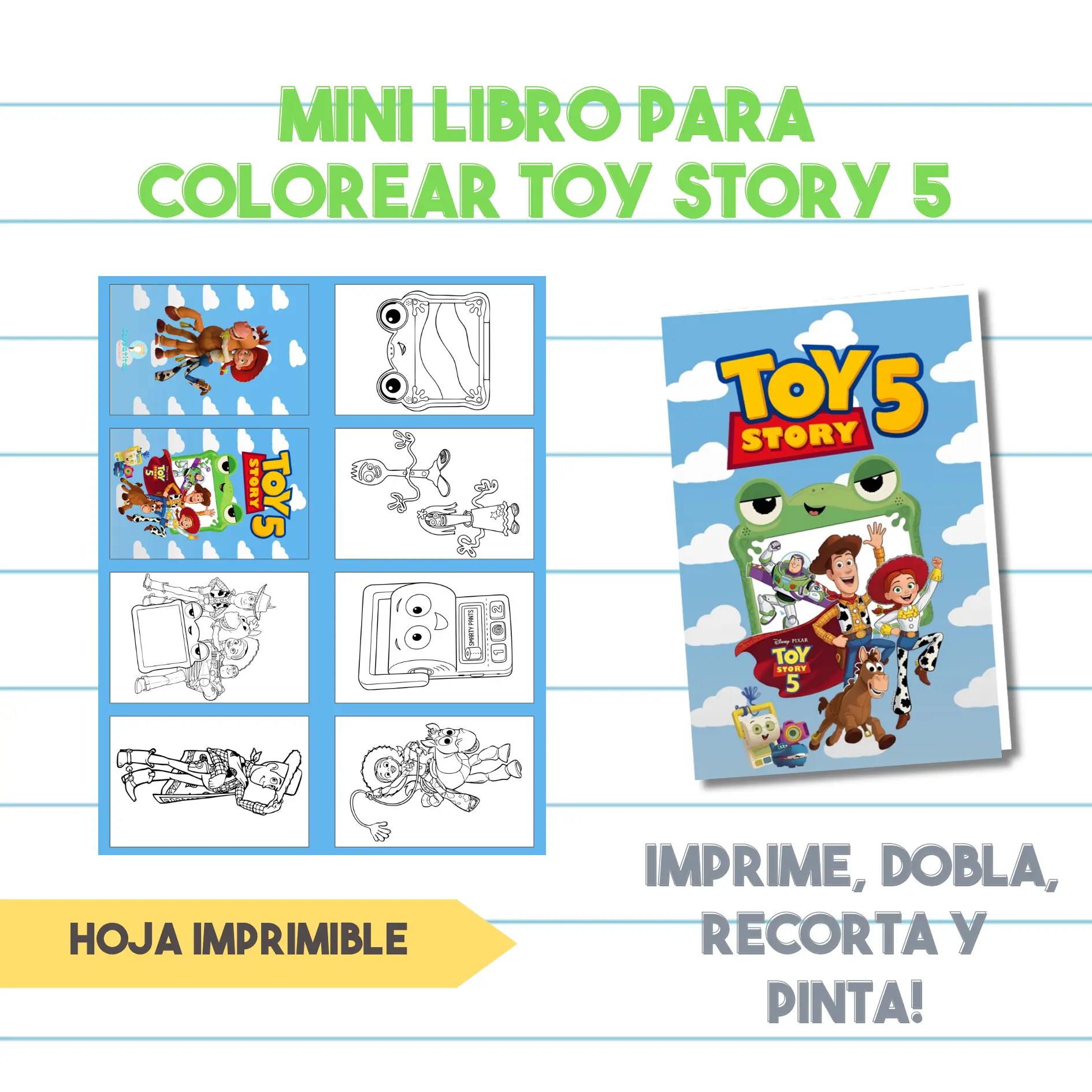 Mini Librito Para Colorear Toy Story 5| PDF Imprimible + Archivo Editable