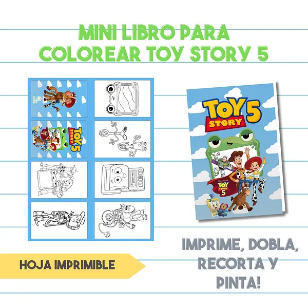 Mini Librito Para Colorear Toy Story 5| PDF Imprimible + Archivo Editable