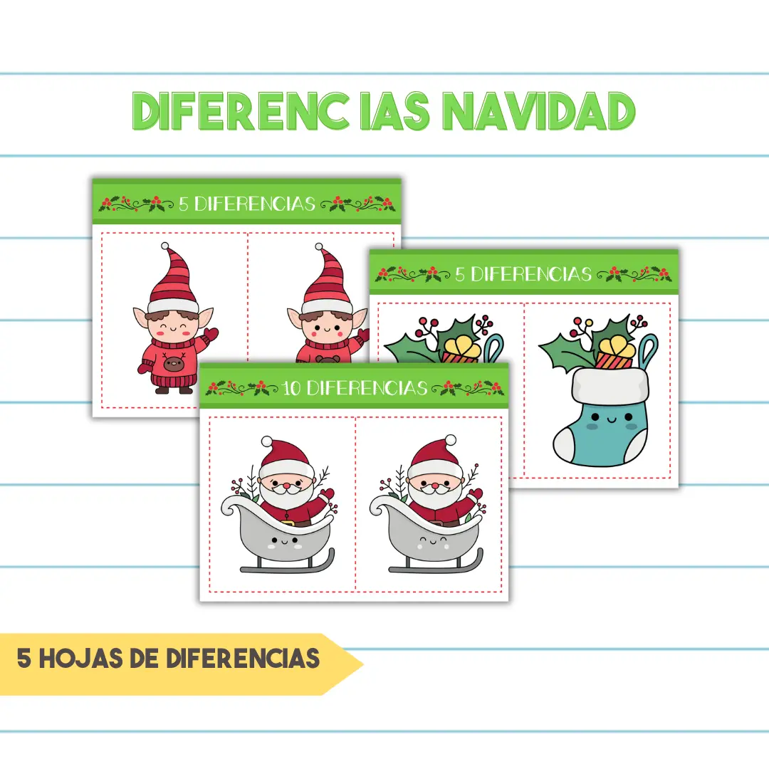 Juego Encontrar las Diferencias de Navidad - PDF Imprimible