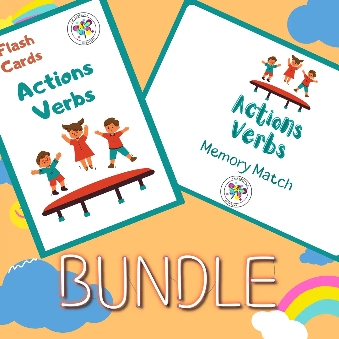 Bundle Flash Cards Memory Match Game Actions Verbs Vocabulary English