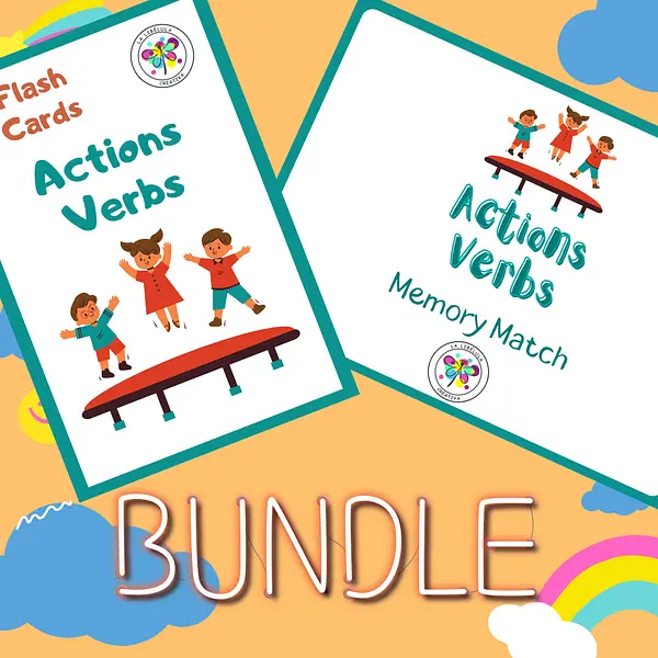 Bundle Flash Cards Memory Match Game Actions Verbs Vocabulary English