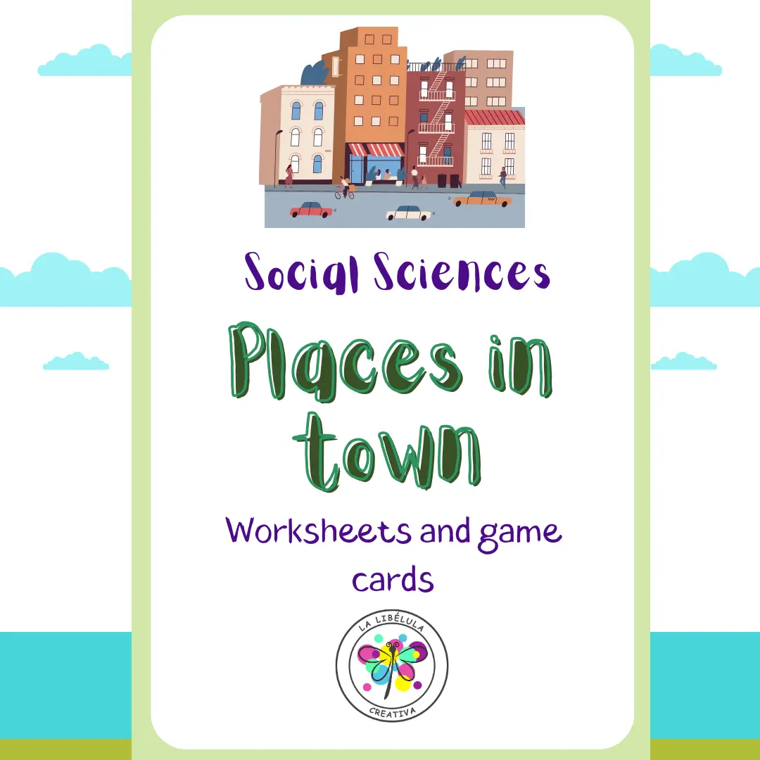 Places in Town City Buildings Community Social Worksheets Flash Cards Color