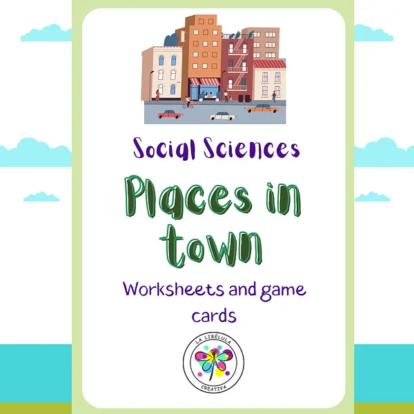 Places in Town City Buildings Community Social Worksheets Flash Cards Color