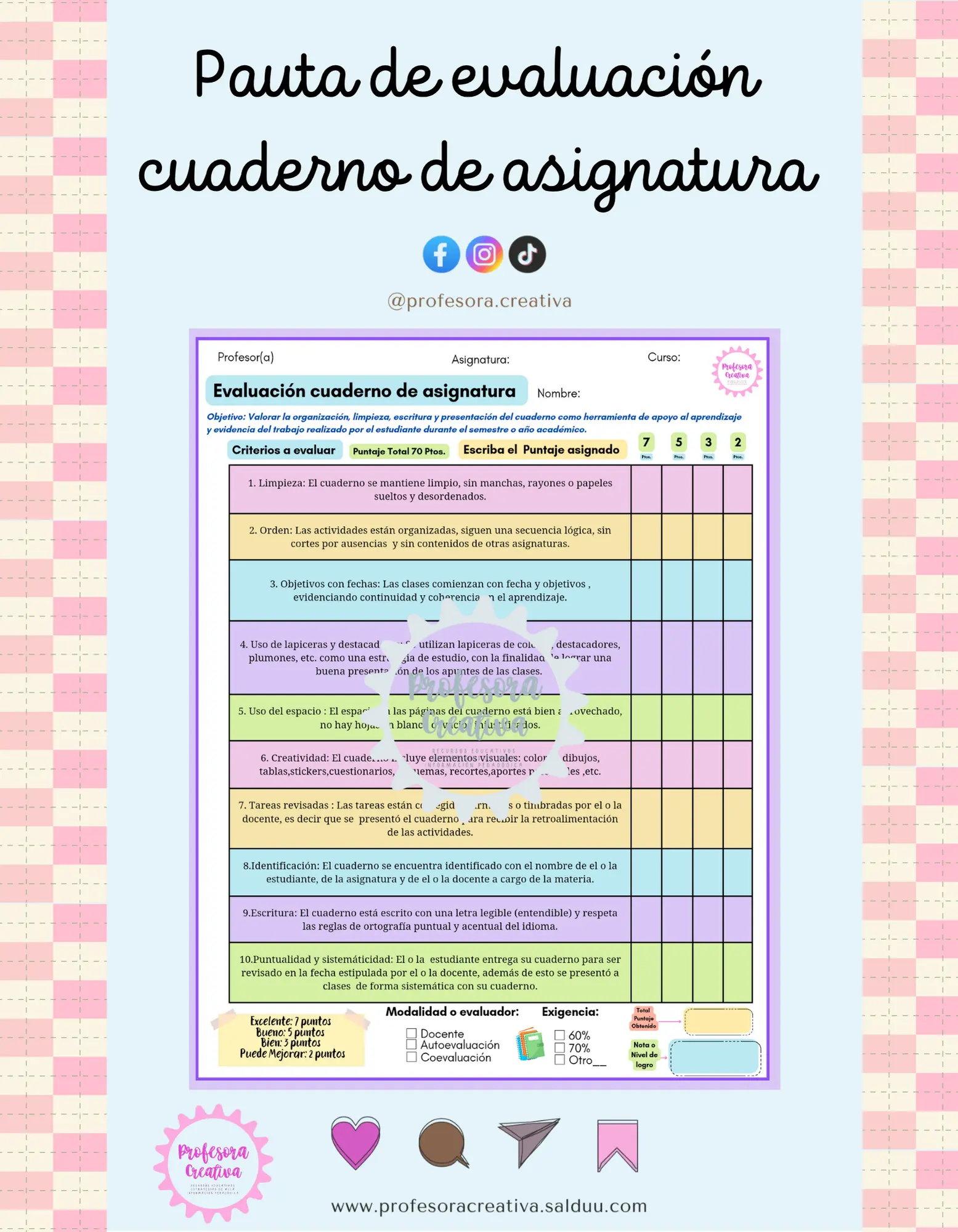 Escala de evaluación/cuaderno de asignatura