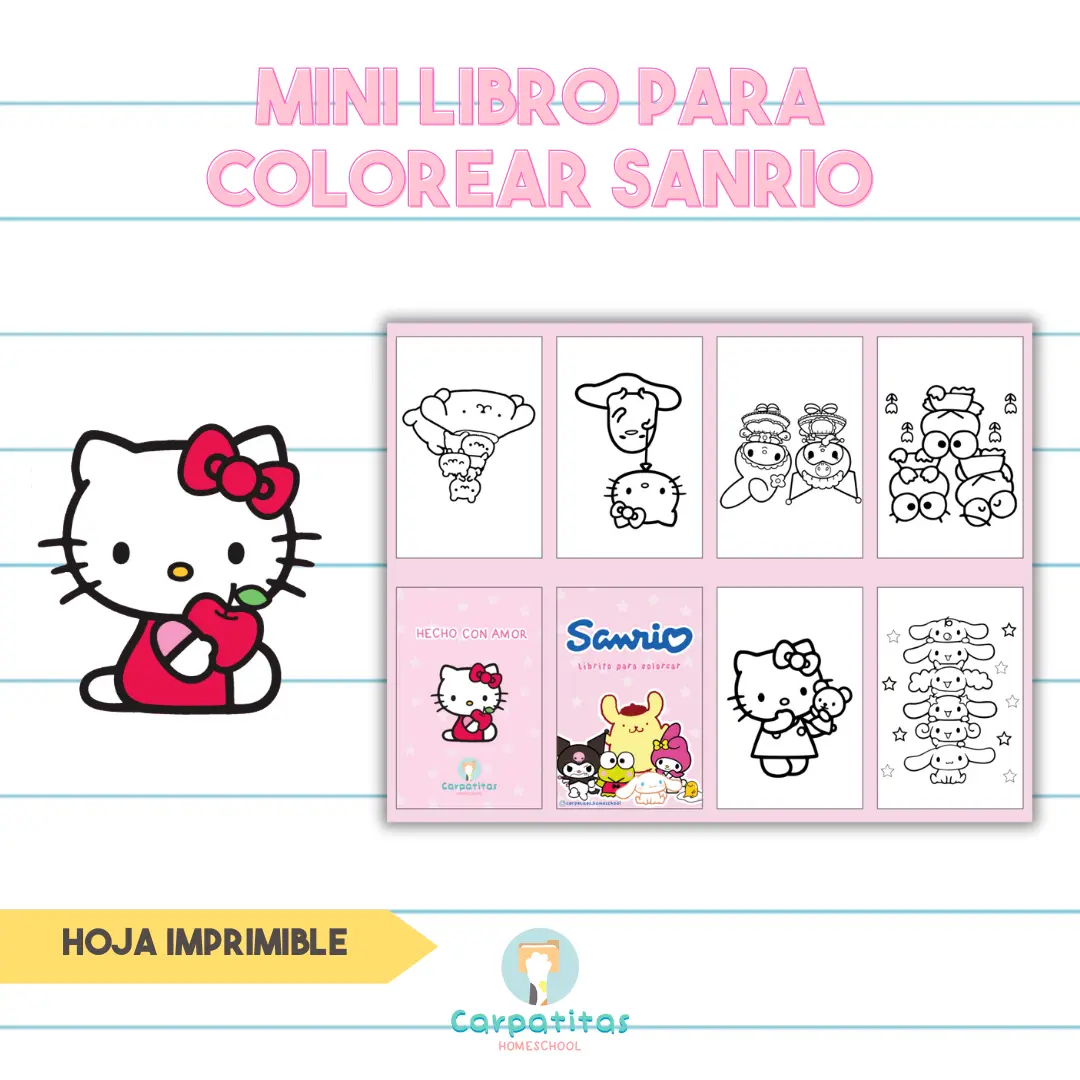 Mini Librito Para Colorear de Sanrio - Hoja Imprimible Para Armar